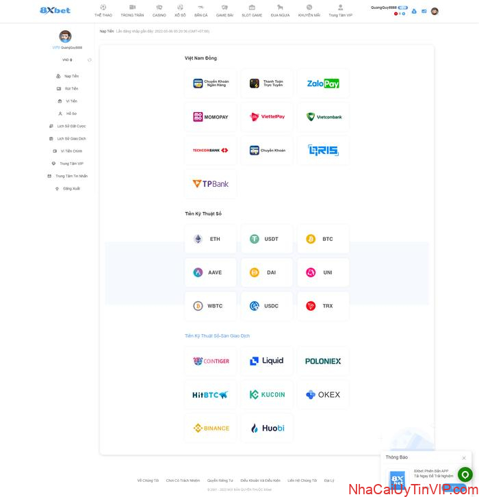 Hướng dẫn nạp tiền 8xbet