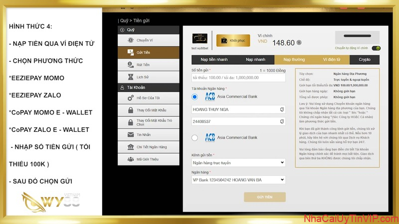 Hình thức 4: Nạp tiền qua Ví Điện Tử