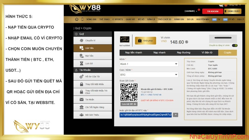 Hình thức 5: Nạp tiền qua Crystal