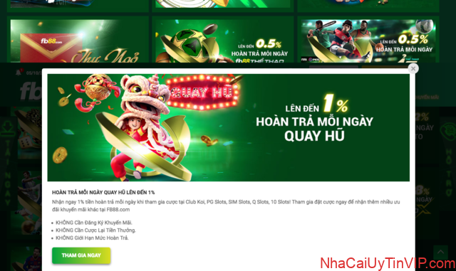 Ưu đãi fb88 hoàn trả casino trực tuyến mỗi ngày với giá trị lên đến 1%