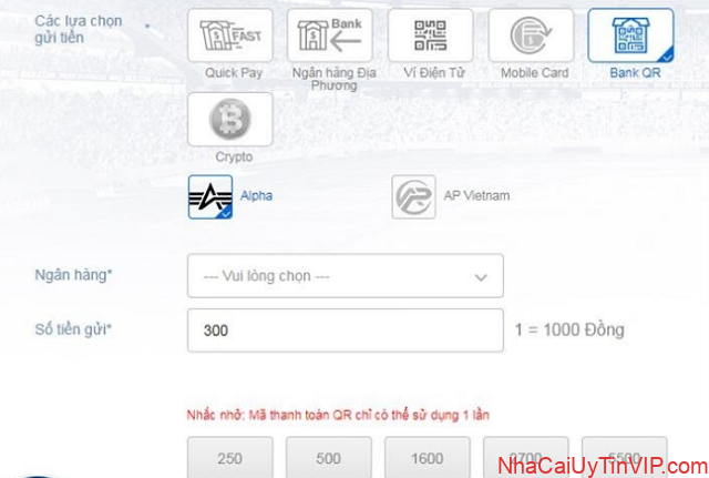 Hướng dẫn nạp tiền thông qua Bank QR